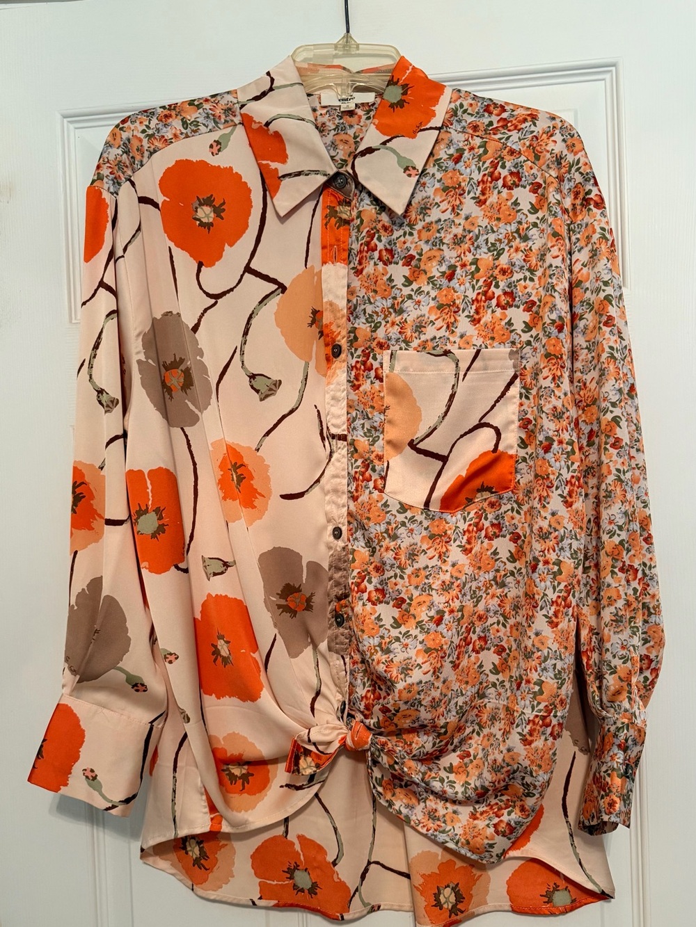 ENTRO Floral Mixed Print Oversized Blouse